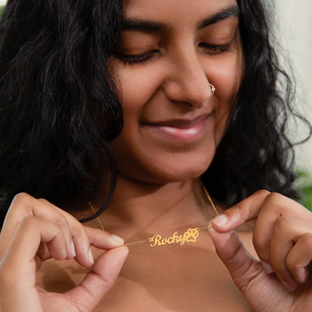 Name Necklace with Paw Print