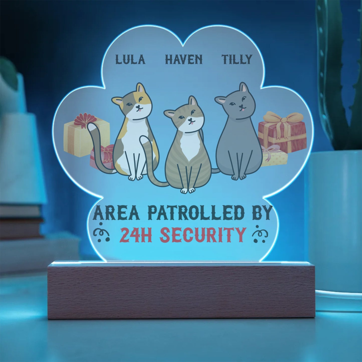 Personalized 24 Hour Security Acrylic Paw Plaque